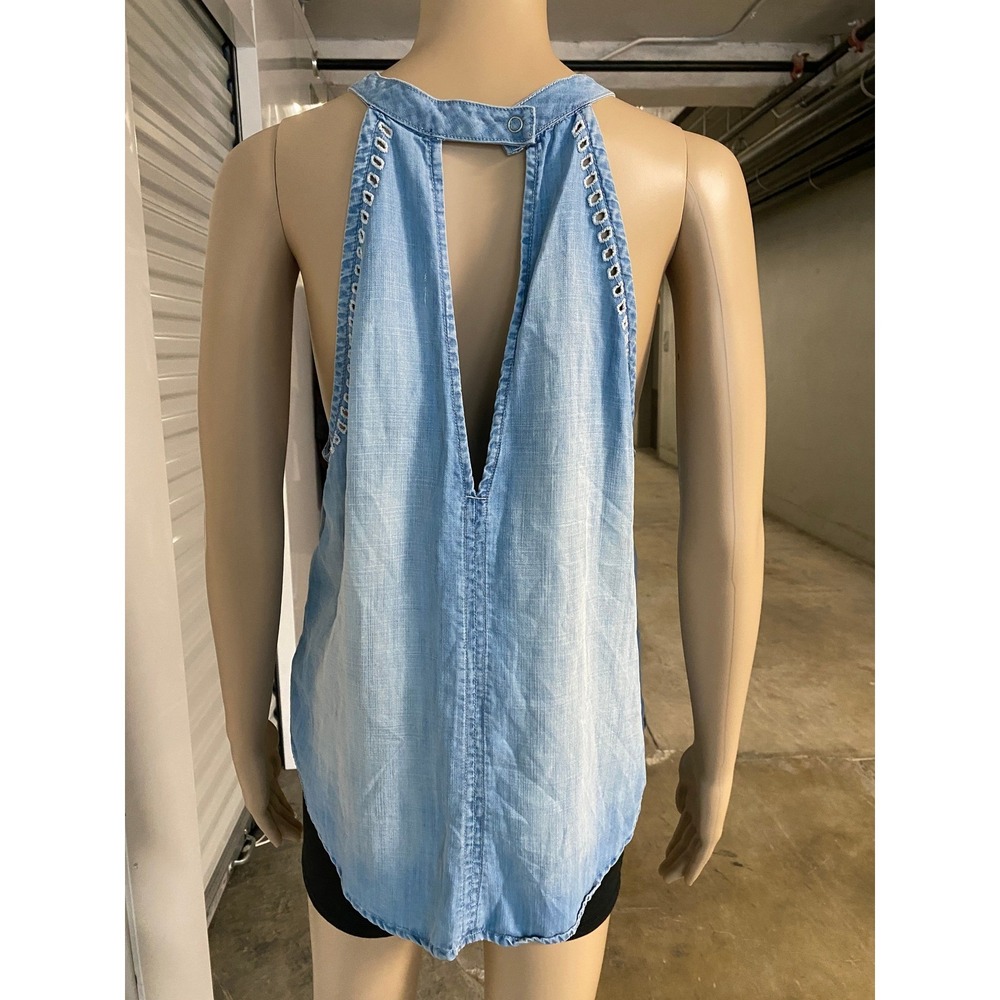 ANTHROPOLOGIE Cloth & Stone Women Blue Tencel Denim Halter Top Sleeveless Tank M - Picture 6 of 8